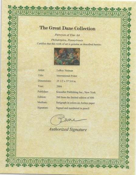 Limited Edition LeRoy Neiman Signed 'International Poker' Framed