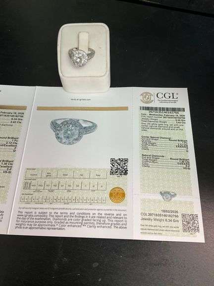 Certified 3.42 CTTW F/I2 Natural Diamond Ring