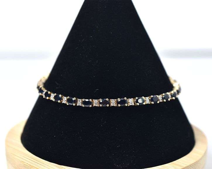 Elegant 14K Yellow Gold Blue Sapphire Gemstone Bracelet with Diamond Accents