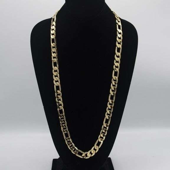 Huge 113 Gram 14 Kt Yellow Gold Plate Italian Figaro Link Necklace