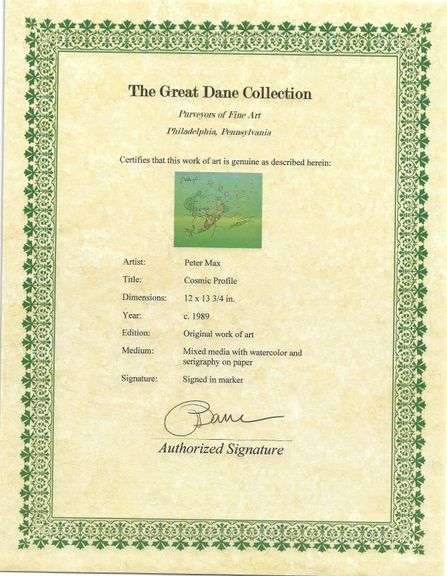 Rare Peter Max Original Mixed Media with Watercolor 'Cosmic Profile', c. 1989