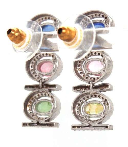 Stunning 6.90CTW Oval Cabochon-Cut Multi-Colored Tourmaline & 1.60CTW Diamond Earrings in Sterling S