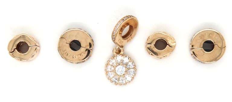 Lot of 5 Pandora gold and Cubic zirconia charms