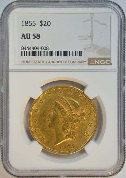 Virtual BU 1855 Type 1 $20 Liberty Gold Piece. NGC AU58