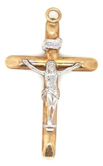 14kt Two tone gold religious cross pendant