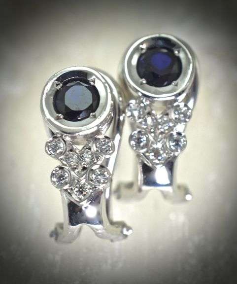 Lovely 18K White Gold Sapphire & Diamond Earrings