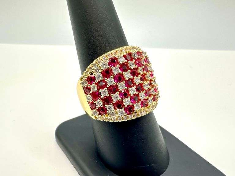 Yellow Gold Plate 5.75 Cttw CZ Ruby Ring