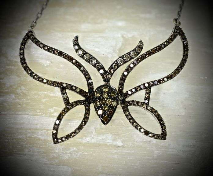 Unique 14K White Gold Diamond Butterfly Necklace
