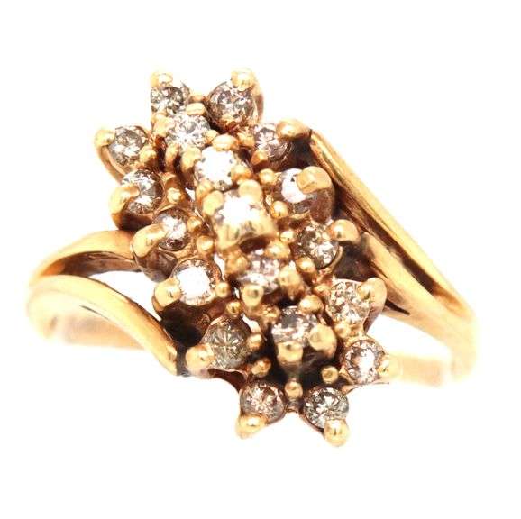 Sweet 14K YG Diamond Waterfall Cluster Ring