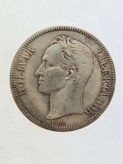 1936 Venezuela 5 Bolivares, 90% Silver