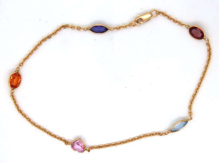 Nice 14K YG Multi-Stone Anklet