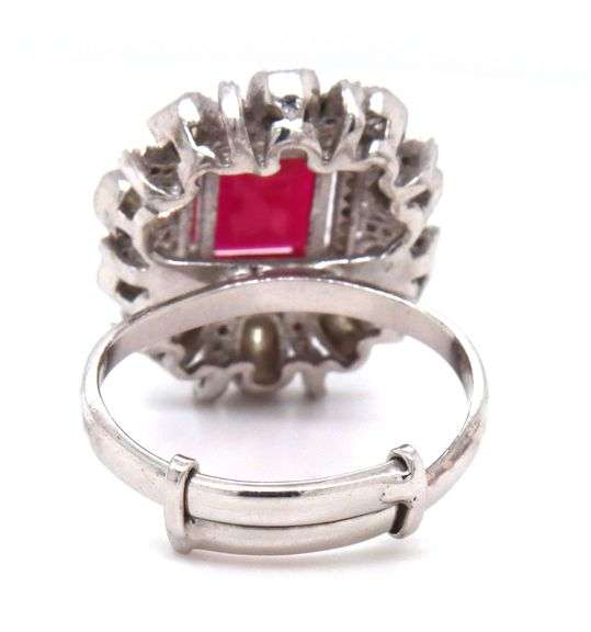 Exquisite 6.50CTS Emerald-Cut Ruby & 1.55CTW Diamond Adjustable Ring in Sterling Silver