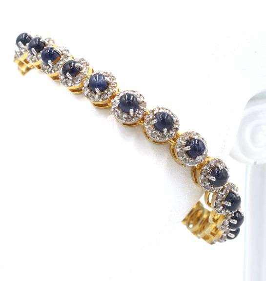 Breathtaking Brand New European 12.45CTW Round Cabochon-Cut Star Blue Sapphire & 4.09CTW Diamond Bra