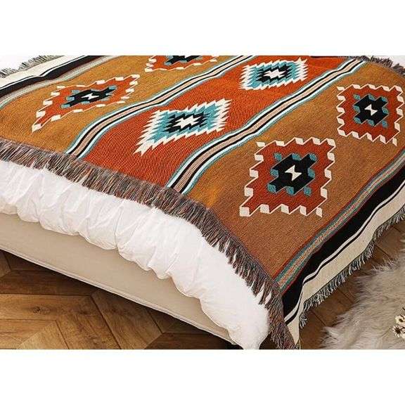 Aztec Throw Blanket Reversible Boho Cover