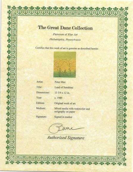 Rare Peter Max Original Mixed Media with Watercolor 'Land of Sunshine', c. 1989