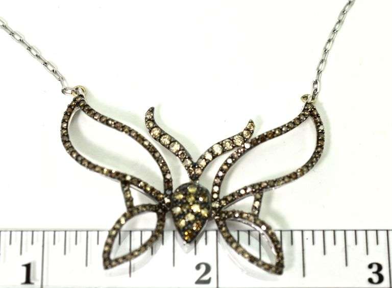 Unique 14K White Gold Diamond Butterfly Necklace