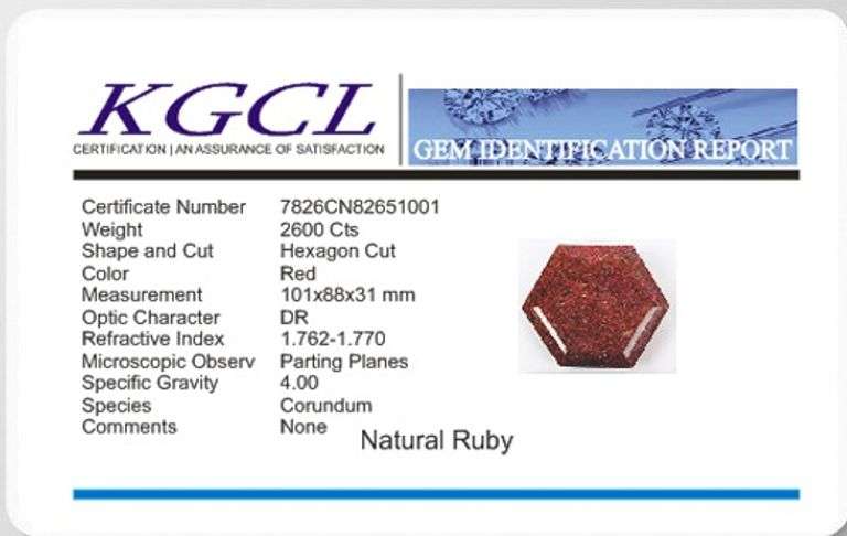 Huge 2600 Ct Rare Hexagon Cut Certified Natural Red Ruby Solitaire.