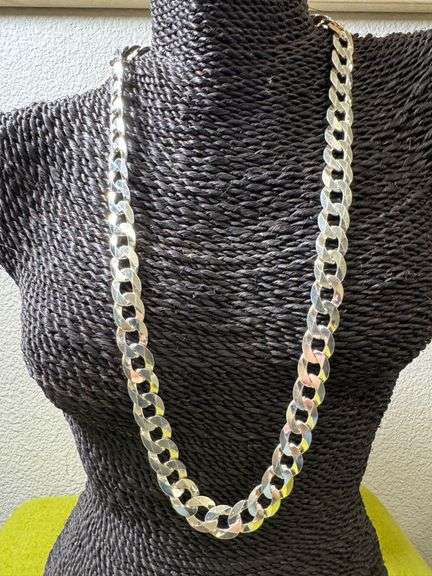 925 Sterling Silver Diamond Cut 13mm Curb Chain 26"