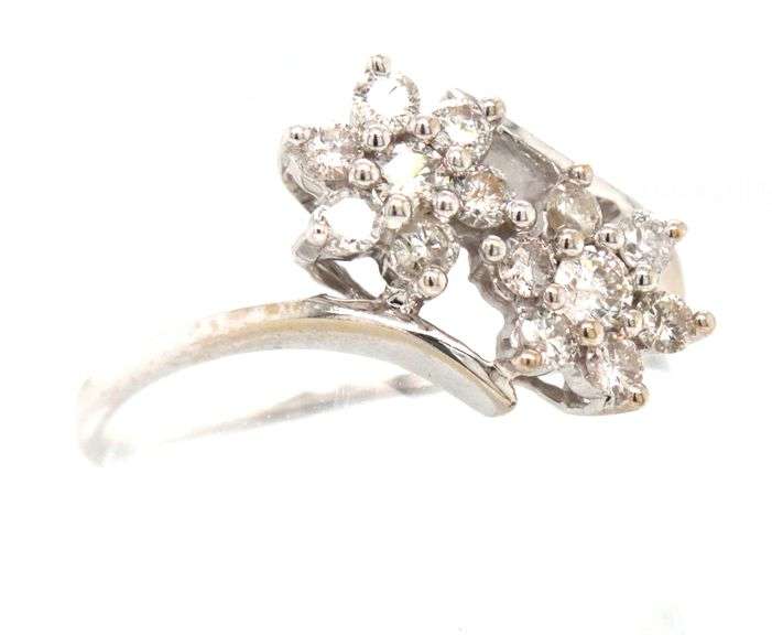 14kt White Gold Diamond Flower Bypass Ring