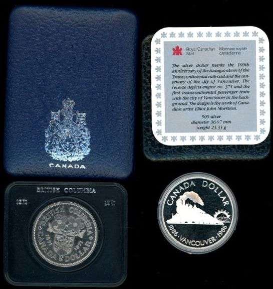 2 Canadian Proof Silver Dollars in Box: 1971 & 1986