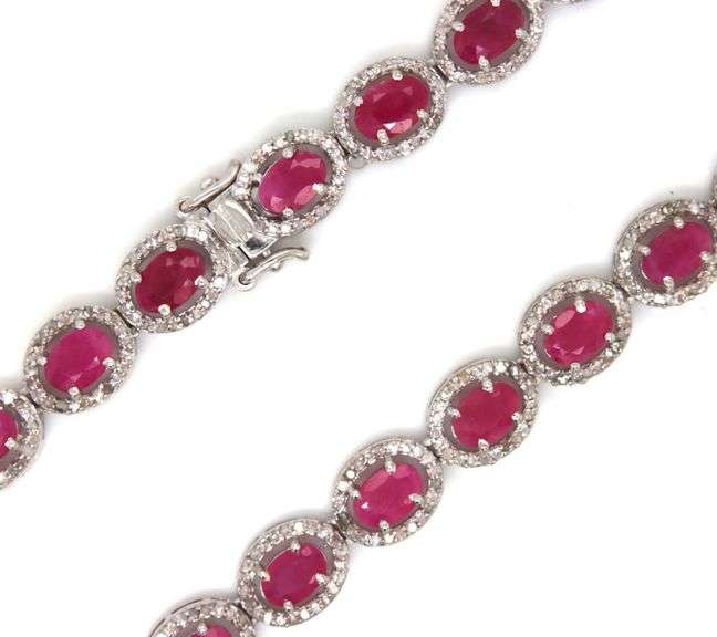 Gorgeous 36.00CTW Oval Faceted Ruby & 6.00CTW Diamond of 21.5 Inches Necklace in 14K White Gold Over