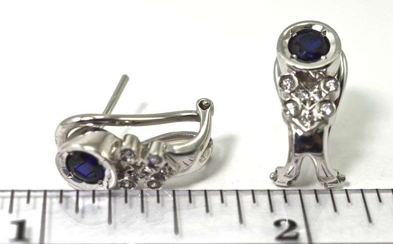 Lovely 18K White Gold Sapphire & Diamond Earrings