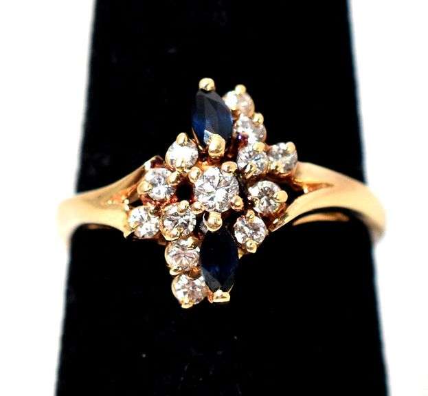 Sparkling 14K Yellow Gold Diamond Ring with Blue Sapphire Gemstone Accents