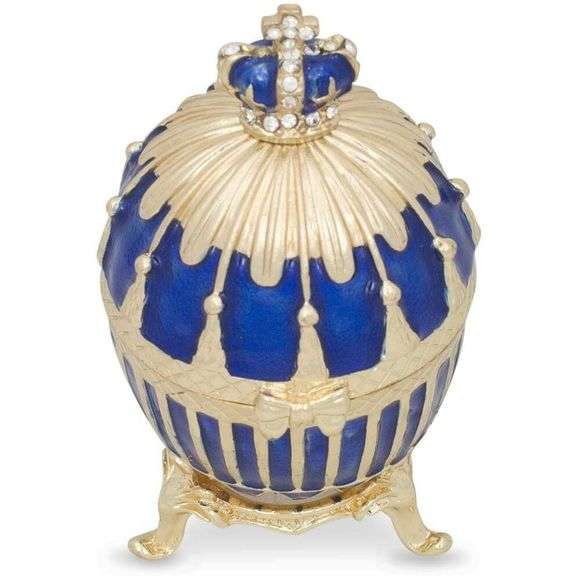 Blue Imperial Egg Gold Plated with Crystal Hinged