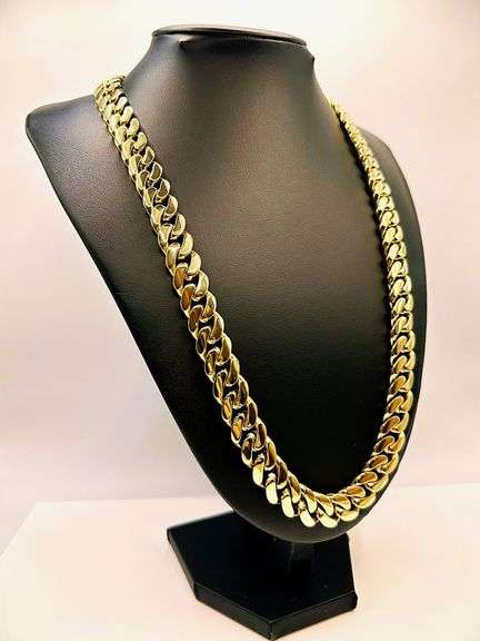 Huge 282.2 Gram 14 Kt Yellow Gold Plated Cuban Curb Link Necklace.