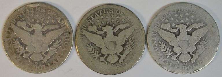 2 Scarce 1893-O & one 1896-O Barber Half Dollars in circ