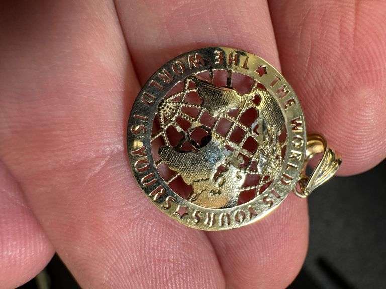 10K Yellow Gold Globe "The World Is Yours" Pendant