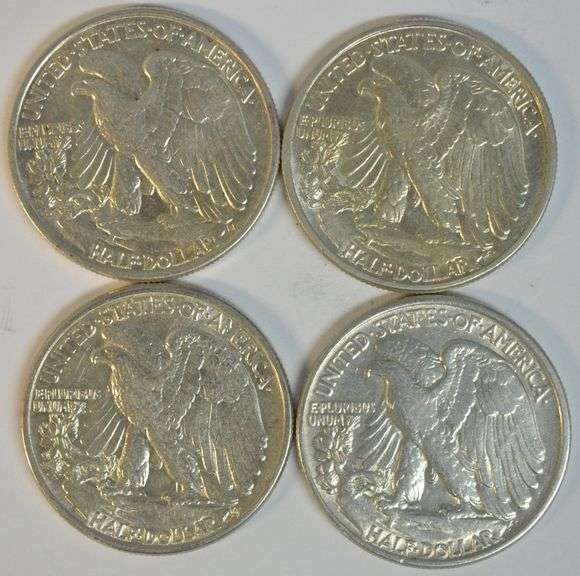 4 Nice 'P' Mint AU Walking Liberty Half Dollars: 2 1942, 1943, & 1945