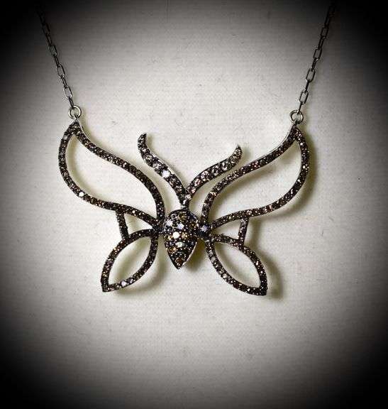 Unique 14K White Gold Diamond Butterfly Necklace