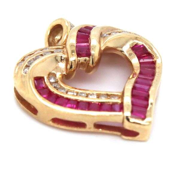 Classic 14K YG Ruby & Diamond Heart Pendant