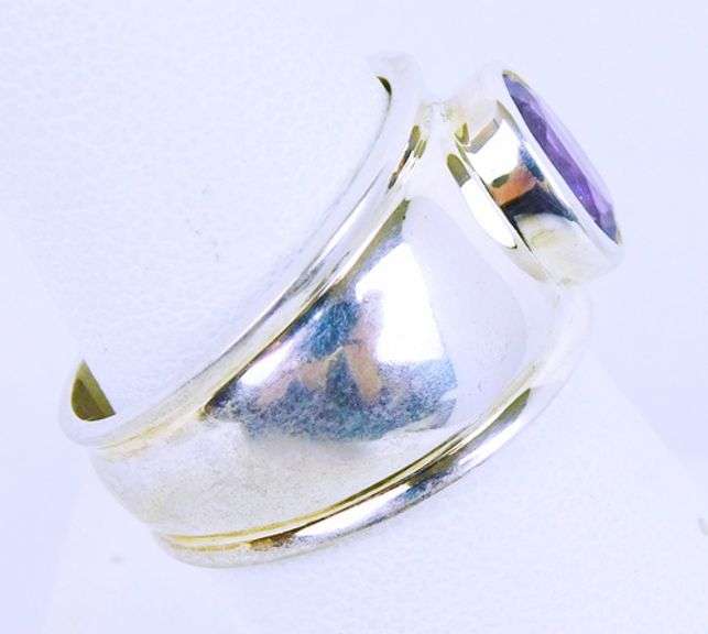 Wide Sterling Silver Amethyst Ring, Size 8.5
