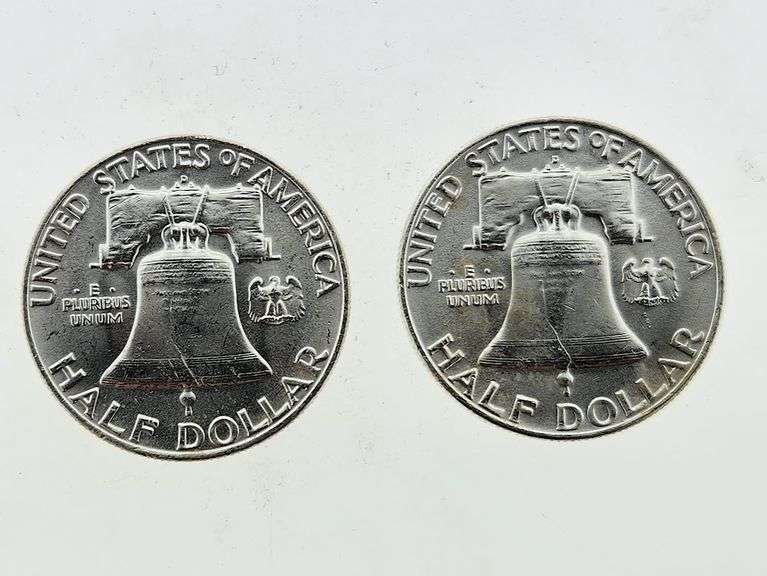 (2) 1960-D Franklin Silver Half Dollars, UNC