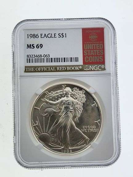1986 American Silver Eagle, NGC MS69 "Red Book Label"