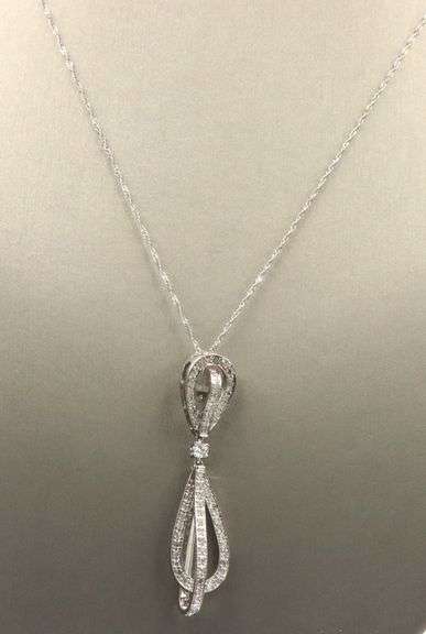 18kt White gold 1ctw pave diamond double knotted teardrop pendant on chain