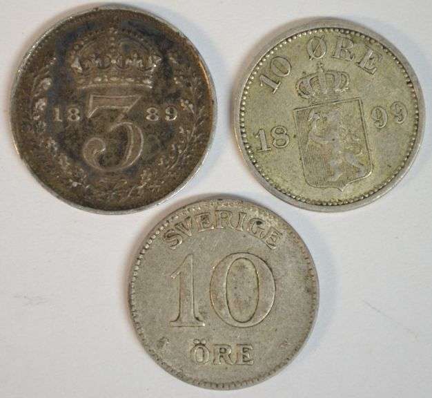 Razor sharp 1889 British Threepence, 1899 & 1917 Swedish 10 Ores