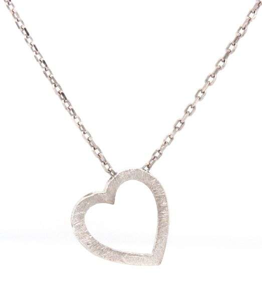 14k White Gold Brushed open Heart Pendant on Chain