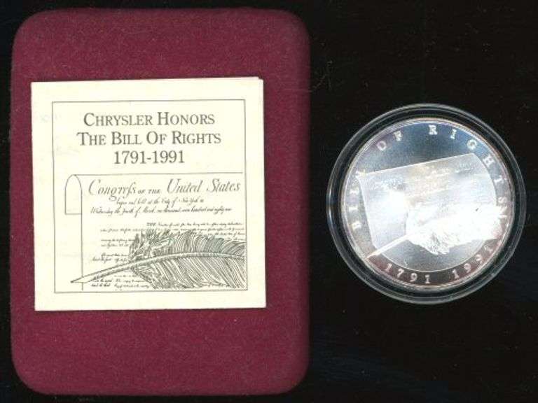 1991 Bill of Rights Bicentennial Commemorative Silver Round in Box w/CoA