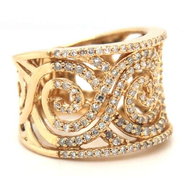 14kt Yellow gold 0.70ctw swirl diamond wide band