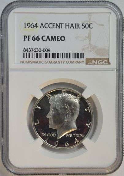 Scarce 1964 Cameo Proof Accent Hair Kennedy Half Dollar. NGC PF66 Cameo