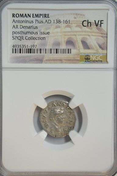Nice Antoninus Pius Roman Silver Denarius, 138-161 AD. NGC Choice VF