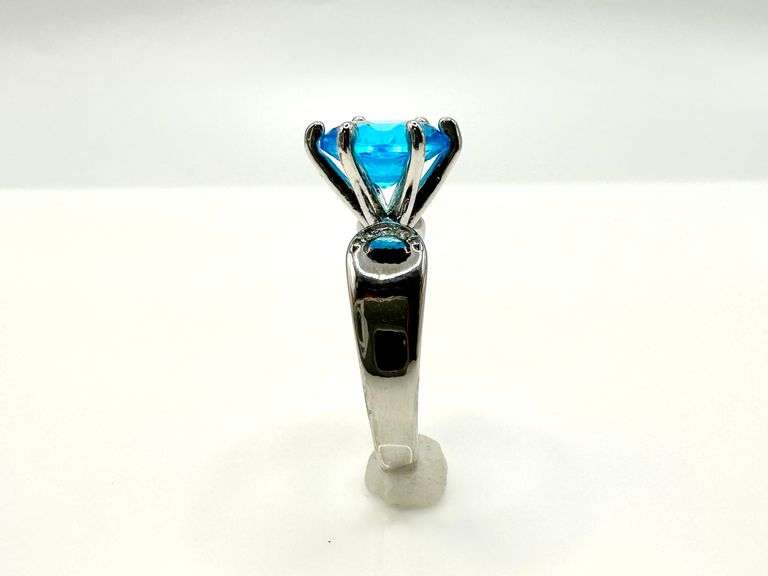 White Gold Plate 3.5 Ct Swiss Blue Topaz Ring