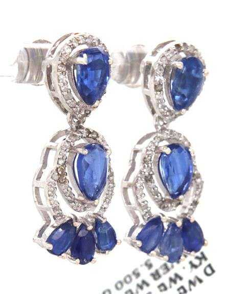 Sparkling 5.10CTW Kyanite & Diamond Dangle Earrings in Sterling Silver