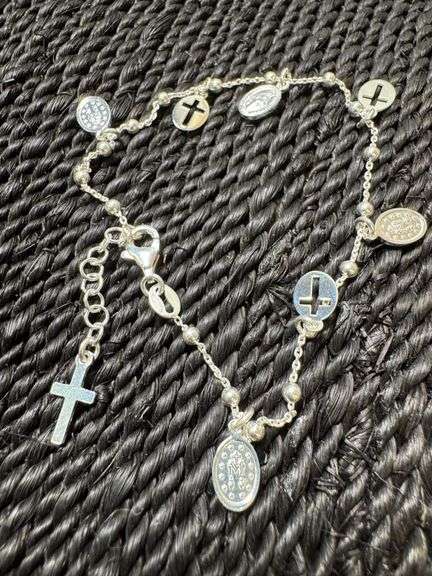 Sterling Silver 925 Italian Rosary Bracelet 7 Inch + 1 Inch Extension