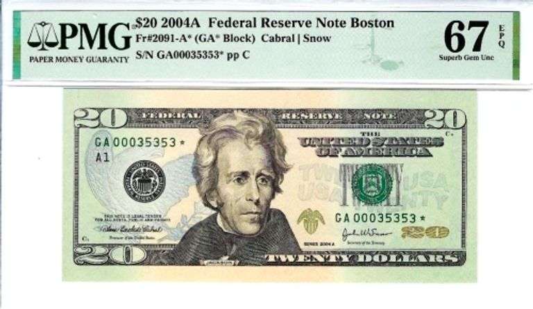 Superb Crisp $20 2004A Star Note Boston-Low Print Run PMG 67 EPQ!!