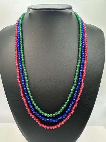 Beautiful Natural Ruby Emerald Blue Sapphire Necklace