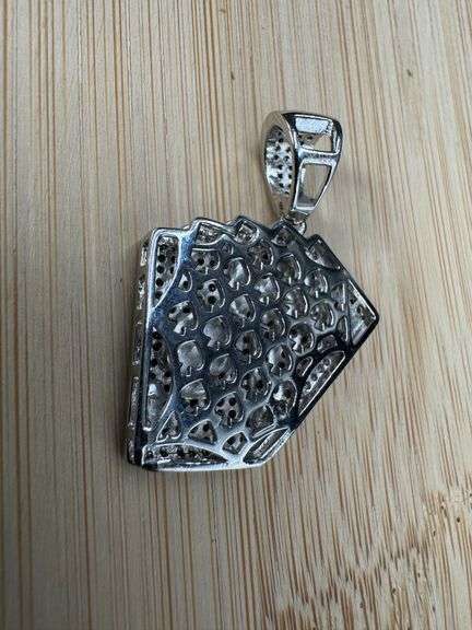 Rhodium Plated 925 Sterling Silver CZ Royal Flush Hip Hop Pendant Ace of Spades